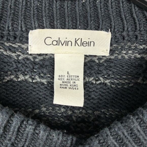 Calvin Klein Men’s Pullover Sweater Knit Sz L Gray Black Geo Print Grandpacore - Picture 6 of 7